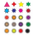 Diffrent Colorful stars set: Vector assets for Christmas stars, festival celebrations, web or game design, and app icons. Royalty Free Stock Photo