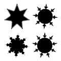 Different stars set: black color assets for Christmas stars, festival celebrations, web or game design, and app icons.
