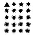 Diffrent stars set: black color assets for Christmas stars, festival celebrations, web or game design, and app icons.Vector basic Royalty Free Stock Photo
