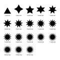 Diffrent stars set: black color sets for Christmas stars, festival celebrations, web or game design, and app icons.