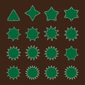 Diffrent stars set: green color assets for Christmas stars, festival celebrations,