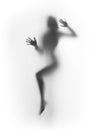 Diffuse woman body silhouette, legs, palms,