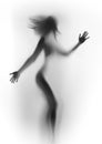 Diffuse silhouette of a beautiful woman, with long hair and hands