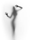 Diffuse silhouette of a slim lady, behind a glass Royalty Free Stock Photo