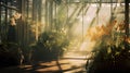 diffused blurred greenhouse interior