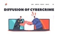 Diffusion Cybercrime, Cyber Police Landing Page Template. Policeman Character Put Handcuffs on Bulgar Hands