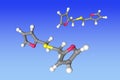 Difurfuryl sulfide, molecular model. Atoms are shown as spheres with conventional color coding. 3d illustration Royalty Free Stock Photo