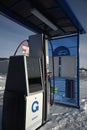 Digerneset, Norway - February 10, 2024: Gasum - Natural gas filling station for trucks. Close-up of the distributor. Royalty Free Stock Photo