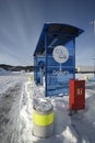 Digerneset, Norway - February 10, 2024: Gasum - Natural gas filling station for trucks. Filling the vehicle with natural gas. Royalty Free Stock Photo