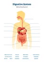 Digestive system worksheet vector illustration. Blank inner organs scheme.