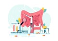 Digestive Tract. Vector Illustration Of Tiny Doctors Treating Human Intestines Royalty Free Stock Photo