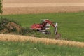 Digger with hut and earth on a corn field rural landscape Royalty Free Stock Photo