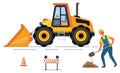 Backhoe and Digger, Cone and Barrier, Road Vector Royalty Free Stock Photo