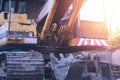 Digger tractor with claw ,closed up with sun light Royalty Free Stock Photo