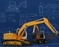 Diggers and sketch Royalty Free Stock Photo