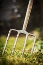 Digging fork in the garden, gardening tool for a gardener