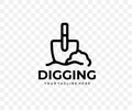 Digging, shovel, ground, land work and agriculture, linear graphic design Royalty Free Stock Photo