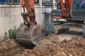 Digging a trench excavator. Excavation work in the summer.