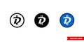 Digibyte cryptocurrency icon of 3 types color, black and white, outline. Isolated vector sign symbol