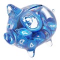 DigiByte (DGB) Clear Glass piggy bank with decreasing piles of crypto coins.