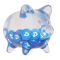 DigiByte (DGB) Clear Glass piggy bank with decreasing piles of crypto coins.