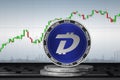 DigiByte DGB cryptocurrency. Digibyte coins on the background of the chart