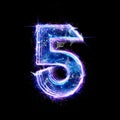 Digit 5 blue hologram isolate on black background. 3D render, 3D illustration Royalty Free Stock Photo