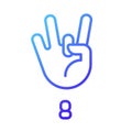 Digit eight sign in ASL pixel perfect gradient linear vector icon Royalty Free Stock Photo