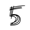 Digit number five scribble font in doodle scribble brush hand drawn style isolated on white background. For lettering, Royalty Free Stock Photo