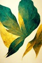 Digital abstract art printable gold and green leafs wall art