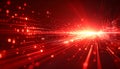 A digital abstract background with a bright red glow, featuring streams of binary code and glowing light trails, conveying a sense Royalty Free Stock Photo