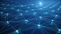 Abstract glowing network of interconnected nodes and lines on a dark blue background Royalty Free Stock Photo