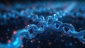 Digital abstract chain links glow blue and orange particles. Secure interconnected data structure. Network connection concept. Royalty Free Stock Photo