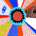 Digital, abstract drawing with colorful dots and eyes as decoration Royalty Free Stock Photo