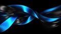 A digital abstract featuring ribbons of luminous blue crisscrossing against a sleek, dark backdrop, creating a sense of