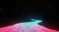 Digital Abstract Landscape of a Neon River Flowing Amidst a Starry Night Sky Royalty Free Stock Photo
