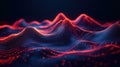 Digital abstract landscape. Red glowing mountains. Tech data visualization. Computer generated image. Complex data forms. Royalty Free Stock Photo