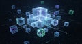 Digital Abstract Network of Glowing Cubes Data Blocks, Connectivity, Futuristic Technology Royalty Free Stock Photo