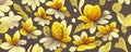 Digital abstract pattern, yellow flowers themed heather background