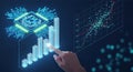 Digital abstract showing a chip and data analysis graphs with hand interaction Royalty Free Stock Photo