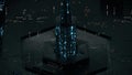 Digital abstract tower made of glowing HEX code 3D render