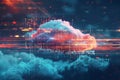 A digital abstract visualization of cloud computing, featuring data processing and AI operations represented by digital Royalty Free Stock Photo