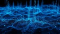 Digital abstract visualization of data streams with glowing blue particles and a wireframe grid Keywords: digital Royalty Free Stock Photo