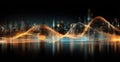 Abstract Digital Waveform with Glowing Particles and City Reflections Royalty Free Stock Photo