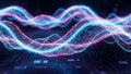 Digital abstract visualization of glowing neon blue and pink wavy lines with intricate particle networks Royalty Free Stock Photo