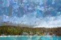 Digital Abstract Watercolor Of Storm Clouds Over A Tropical Island