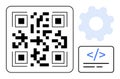 QR Code with Coding Symbol and Gear Icon Digital Access and Development Concepts Royalty Free Stock Photo
