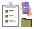 Digital Access and Task Management with Checklist, Smartphone Security, and File Organization Royalty Free Stock Photo