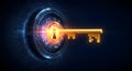 Digital Access Unlocked: Golden Key Illuminating the Path to Cyber Security Royalty Free Stock Photo