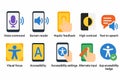 Digital Accessibility Icons Set: Voice Command, Screen Reader, Haptic Feedback, High Contrast Royalty Free Stock Photo
